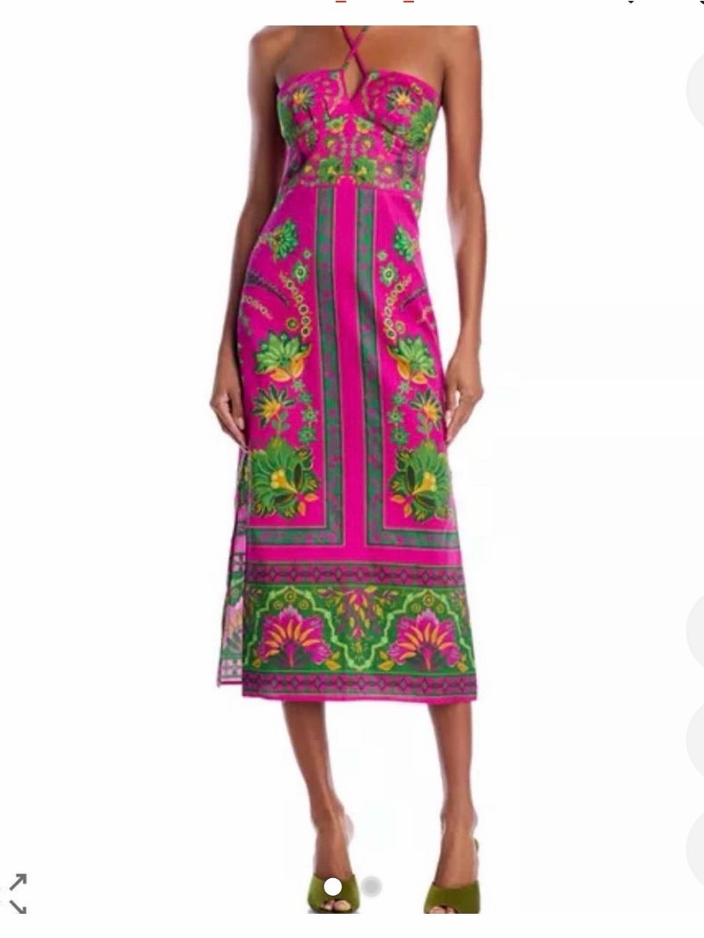 FARM Rio Strapless Floral Midi Dress in Fuchsia and Green